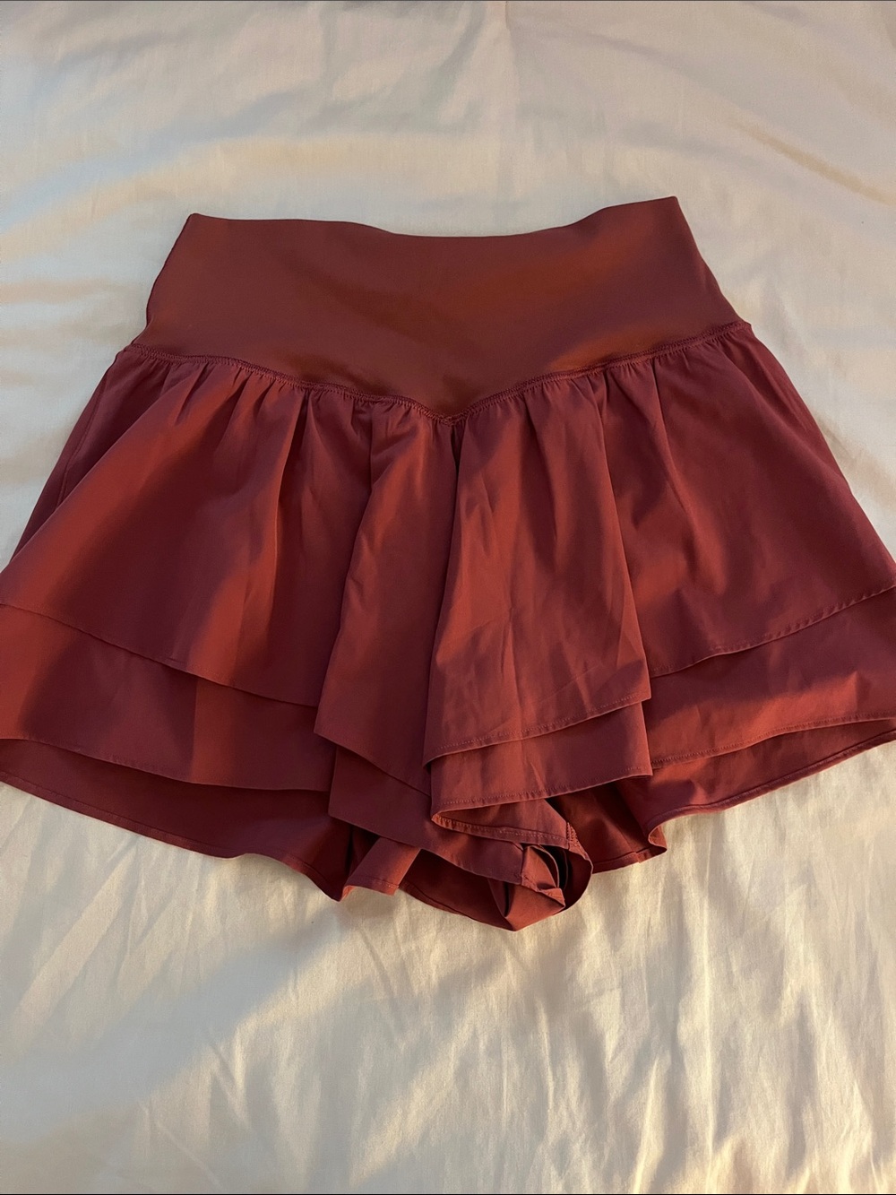 aerie Burgundy Layered Ruffle Skort Shorts